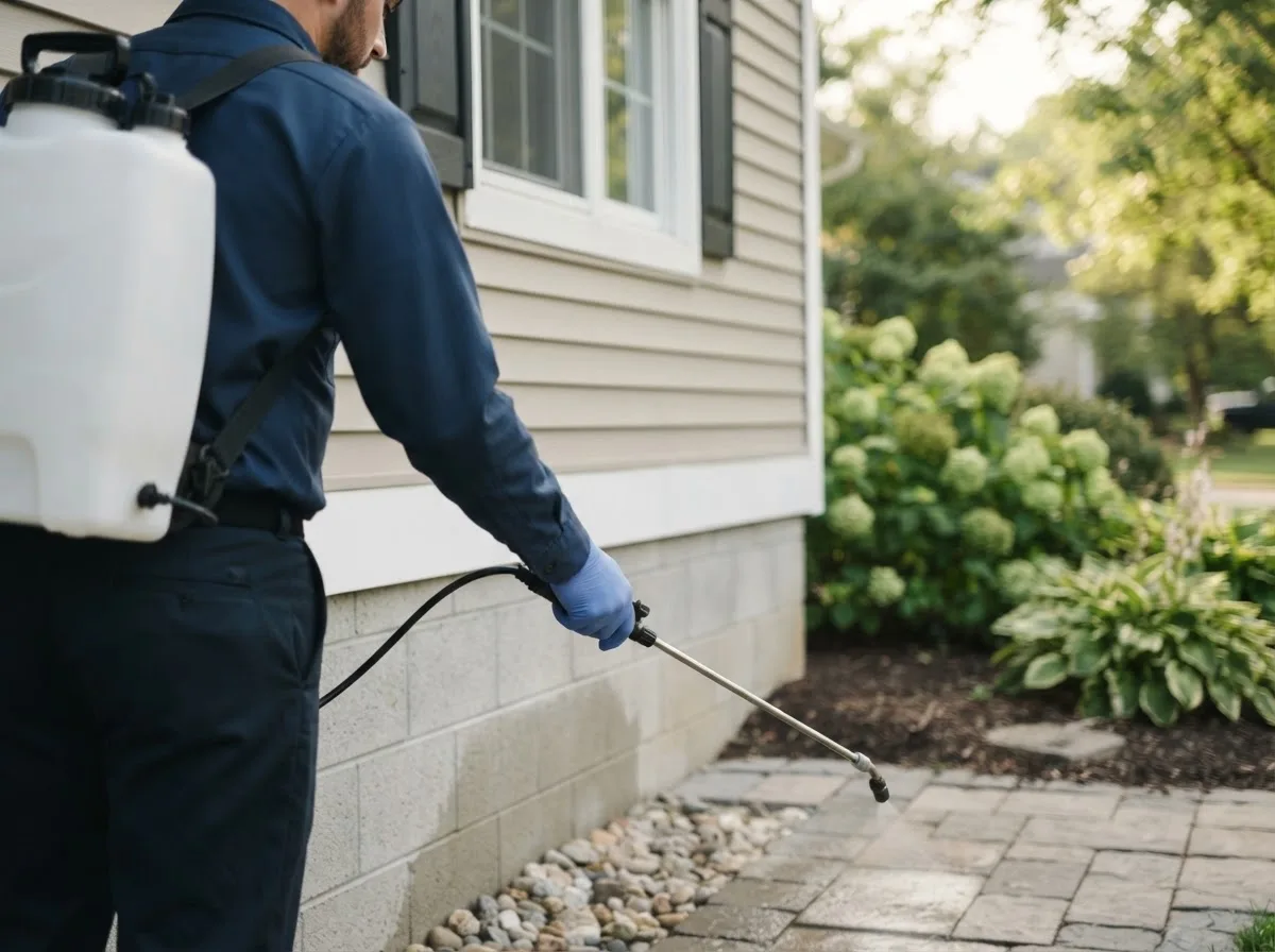 Pest control technician inspecting a home in Mccaulley, TX
